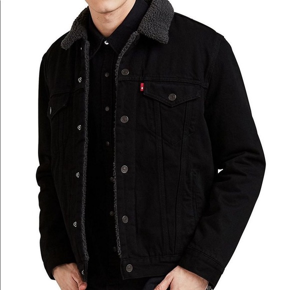 black denim fleece jacket men's